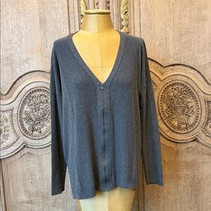 Eileen Fisher Dark Gray Zip-Front V-Neck Cardigan